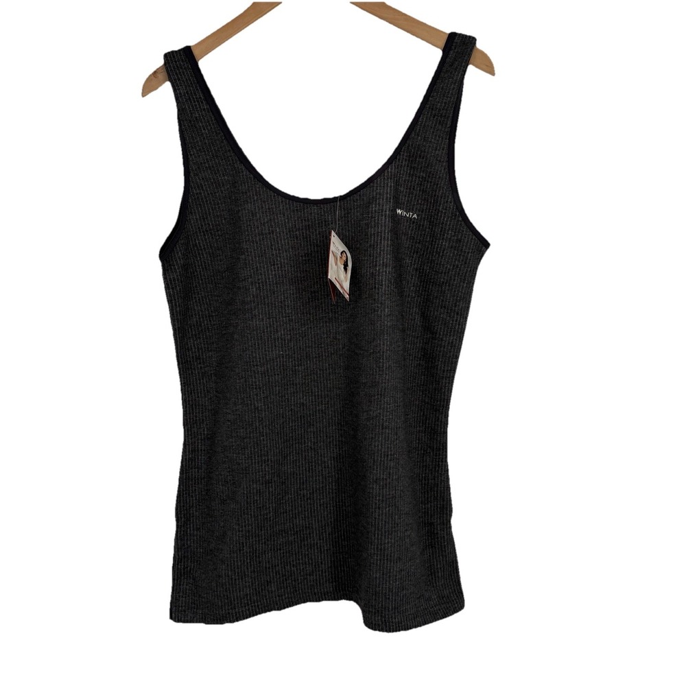 Winta Womens Base Layer Thermal Tank Medium Gray Ribbed Moisture Wicking‎ Soft